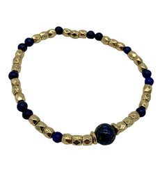 Lapis & Gold Tone Metal Beaded Bracelet