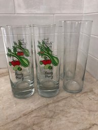 Bloody Mary Glasses - 4 With Printed Recipe, 2 Clear