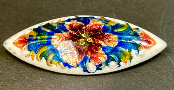 Fine Enamel On Copper Brooch W Flower