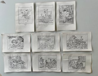 Group Of Nine Antique French Mythological Bookplates