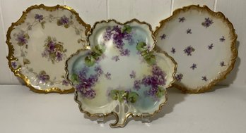 Trio Of Hand Painted Limoges & Royal Rudolstadt Violet Plates
