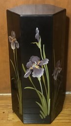 Iris Flowered, Black Lacquer 6 Sided Hexagon Pedestal