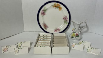 Porcelain Flower Collection, Royal Doulton Dish & Shafford Place Card Holders