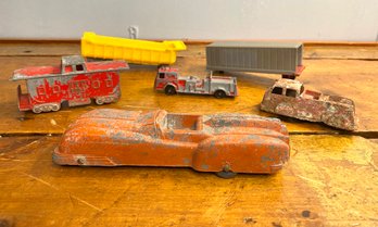Antique TOOTSIE TOY Diecast Car, Trailer, Firetrucks And Train Car