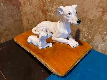 Vintage Whippet Dog Statue On Velvet Pillow