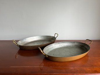 Pair Of Oval Copper Pans Marked Bazar Francais New York 666 Made In France