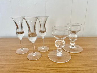 Pairs Of Princess Glass Candle Holders & 3 Long Stemmed Glass Candle Holders