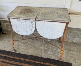 Vintage Galvanized Double Basin Wash Tub On Casters