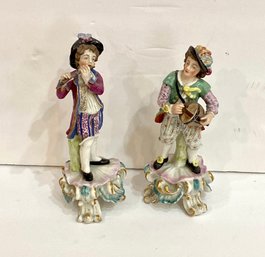 Pair Of Antique Derby Porcelain Figures Of Boy Musicians