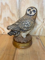 Porcelain Owl Statue  With Wood Stand