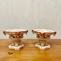 A Pair Of Antique Reticulated Porcelain Pedestal Pastille Incense Burners