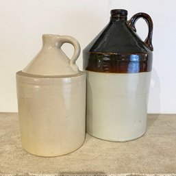 Two Vintage Stoneware Jugs Large And Small