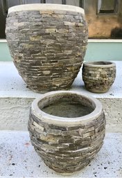 Trio Of Stunning Concrete And Stone Planter Pots