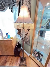 Floor Lamp With Beaded Tapestry Fringed Shade