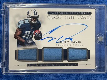 2017 National Treasures Corey Davis Rookie Patch Auto Card #RST-CD Numbered 17/99