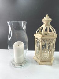Hurricane Candle Cover With Glass Plate Base And Candle - Ornate Tin  Candle Lantern