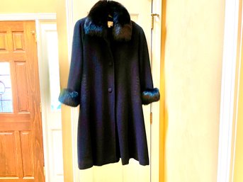 Alberto Makali Wool Coat With Fox Trim, Small