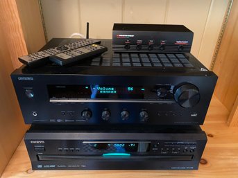 Onkyo Stereo Receiver TX-8140 CD Changer DX-C390 And Remotes And Monster Cable Speaker Selector