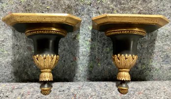 Pair Of Wooden Painted And Gilt Wall Brackets