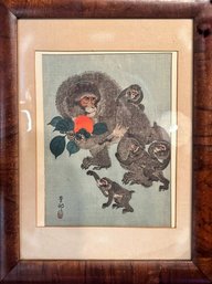 Ohara Hoson Woodblock Print: 'Asian Monkeys'