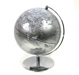 Contemporary Silver/Platinum Color Desktop Globe With Chrome Base