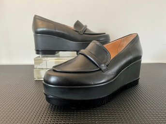 Robert Clergerie Black Leather Platform Wedge Loafers, Size 38, $595 Retail