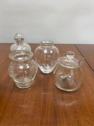 Etched Glass Lidded Jars & Vase