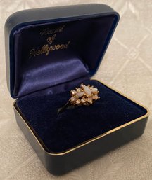Costume Gold Ring Faux Diamonds Opals Unmarked Size 9