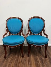 Pair Of Victorian Style Chairs With Blue Upholstery