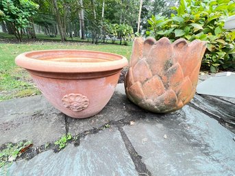 Two Outdoor Large Clay Flower Pots