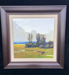 Quiet Landscape Impressionism - Framed With Linen Border Matt