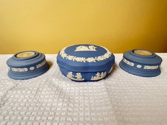 Covered Candy, With Pair Of Matching Tealight Jasperware Candle Holders, Wedgwood