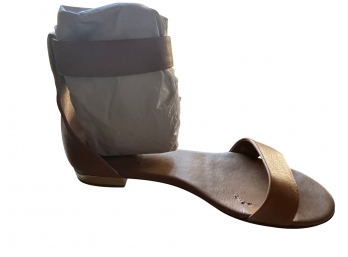 Ann Taylor Tan Leather Ankle Strap Flats