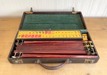 Vintage Mahjong Set With Tile Stands And Carry Case