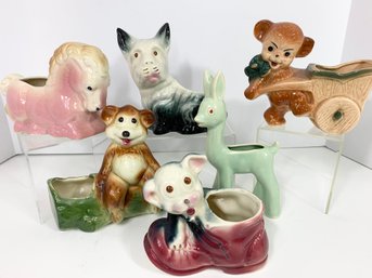 Collection Of 6 Vintage 1940's - 1950's Charming Figural Planters