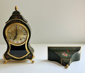 Eluxa Trianon Swiss 8 Days Floral Handpainted Gilt Mantel Clock