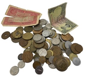 Collection Of Older Foreign Coins And Currency
