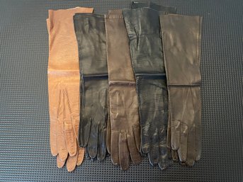 Assorted Lot Of Five Assorted Leather Gloves, Black And Brown Tones, Sizes 6 To 6.5