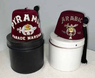 Pair Of Vintage Shriners Felt Hats And Carry Cases