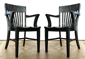 A Pair Of Antique Painted Mahogany Jurors Chairs By J.K. Pierce & Sons Of Brooklyn