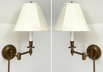 A Pair Of Articulating Arm Plug And Play Sconces In Solid Brass, Possibly Ralph Lauren