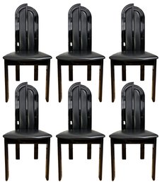 A Set Of 6 Vintage Italian Modern Lacquer And Leather Side Chairs By Tonon & Co For Maurice Villency