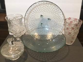 Lot Of Crystal & Glass, Hobnail Bowls, Hurricane & More