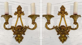 A Pair Of Antique Bronze Sconces