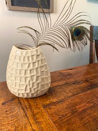 Peanut Shell Vase With Peacock Feather