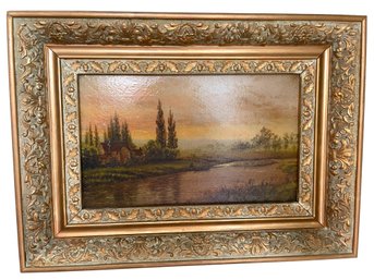 Antique Framed Oil On Canvas Featuring  A House By The Water, Appears To Be Unsigned ( #27, 2nd Floor Office)
