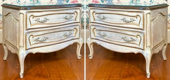 A Pair Of French Provincial Nightstands With Custom Glass Tops By White Fine Furniture