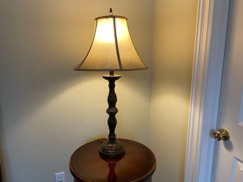 Carved Column Table Lamp With Silk Shade