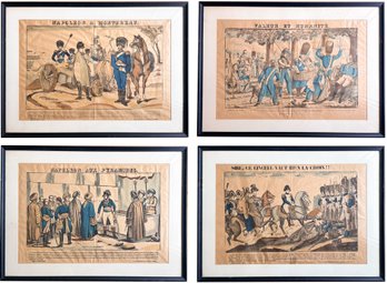 A Series Of 4 Antique Hand Colored Napoleon Themed Engravings - French Illustration Plates