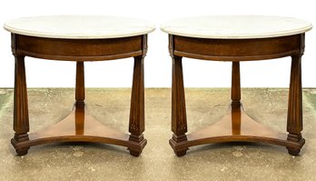 A Pair Of Vintage Neoclassical Marble Top End Tables